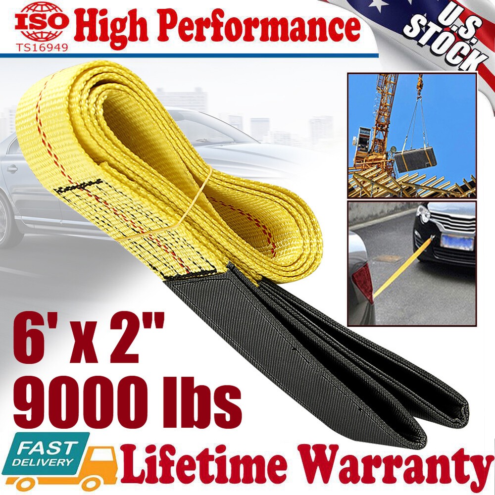 Heavy Duty 6' x 2" Nylon Flat Lifting Sling Strap Eye Polyester Webbing 9000LBS