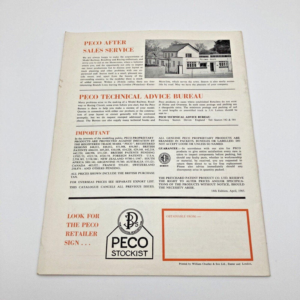 PECO Model Train and Railways Catalog 14th Edition 1965