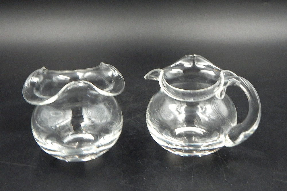 Tiffany & Co. Crystal Cream Sugar Set Devon Ruffled Signed
