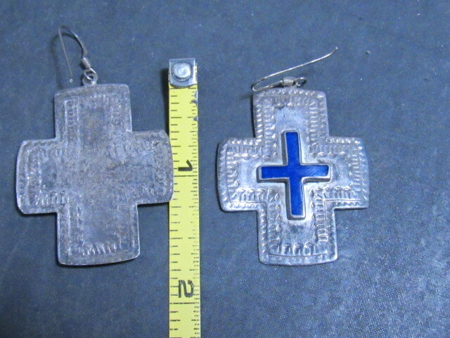 stamped cross silver earrings