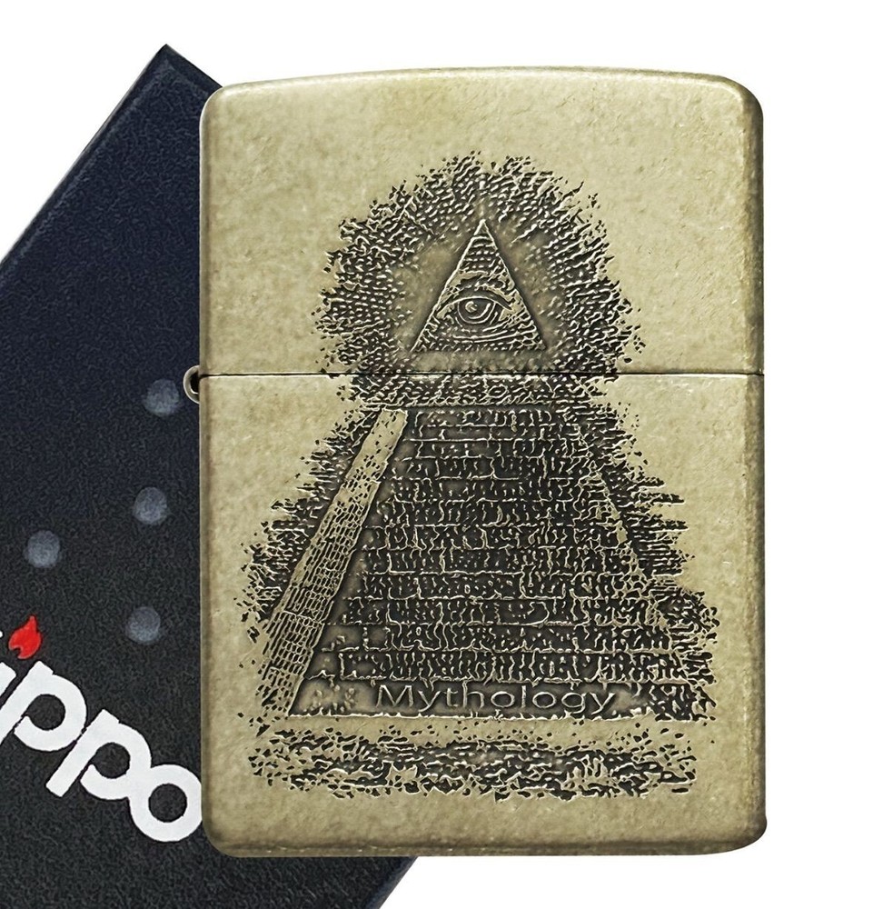 Zippo Freemason Pyramid Gold One Sided Processing Etching Lighter Regular