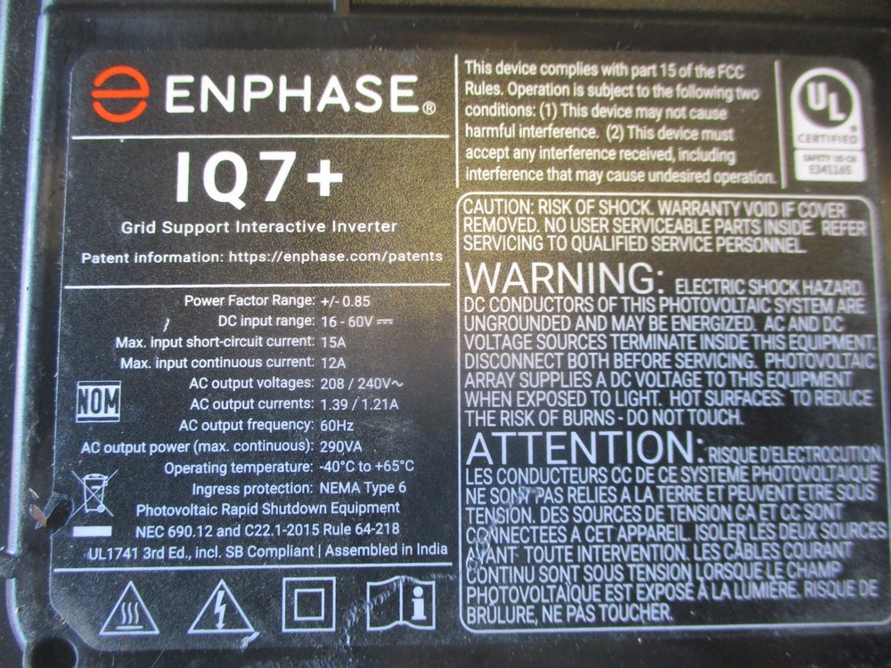 4 Used Enphase Grid Support Multimode Inverters, 3xIQ7, 1xIQ8M Untested