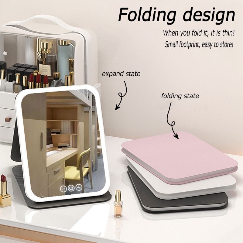 Makeup Mirror,With 3 Color Lights,Touch Screen Dimming Folding Light Up Mirror