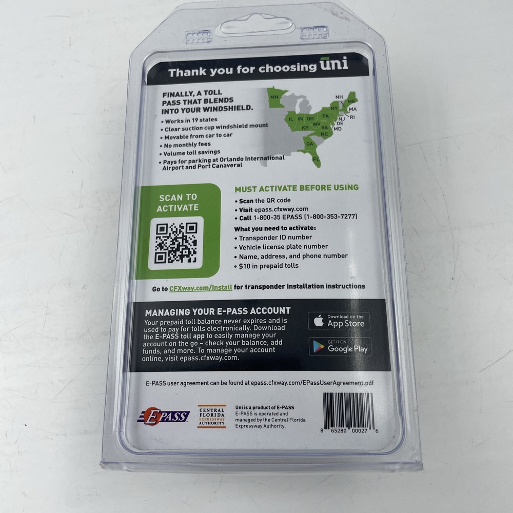 Uni 19-State Portable Toll Pass, Blends Into Windshield (Black)