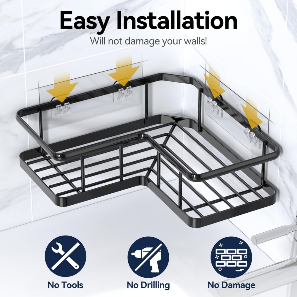 YASONIC Corner Shower Caddy 3 Pack Adhesive Rustproof Black