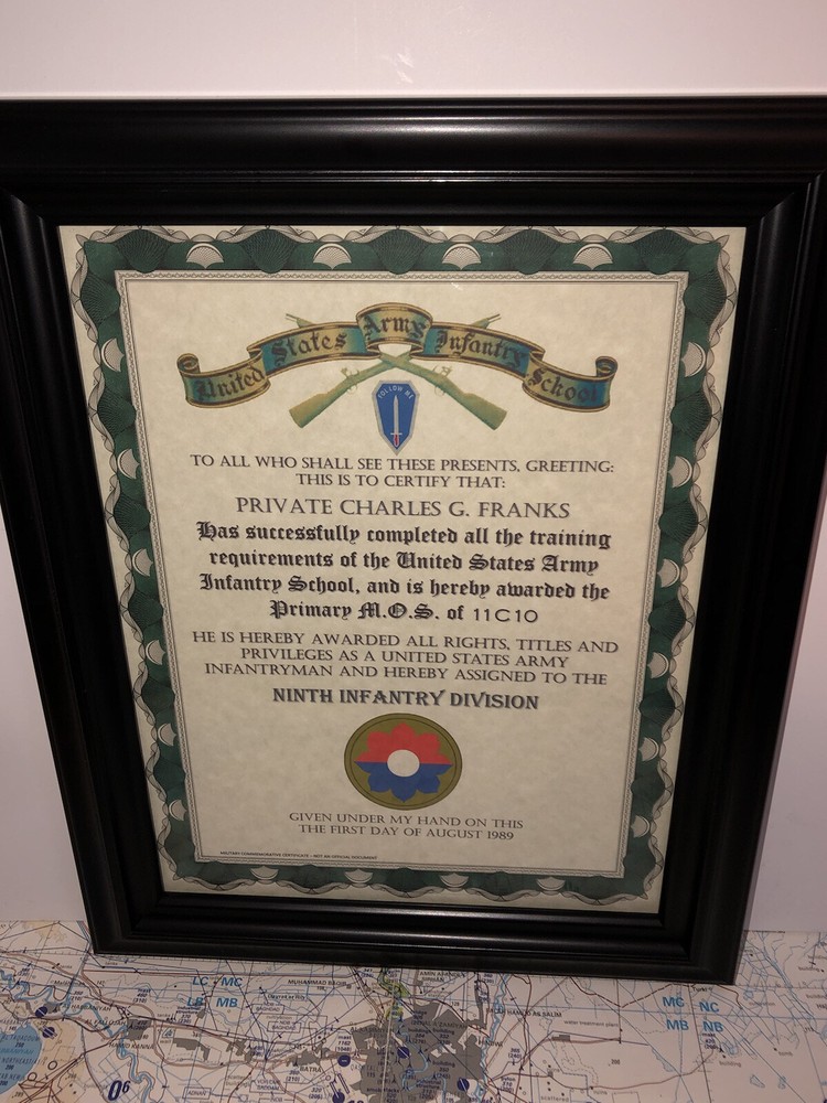 U.S. ARMY (9TH I.D.) INFANTRY TRAINING AND ASSIGNMENT CERTIFICATE