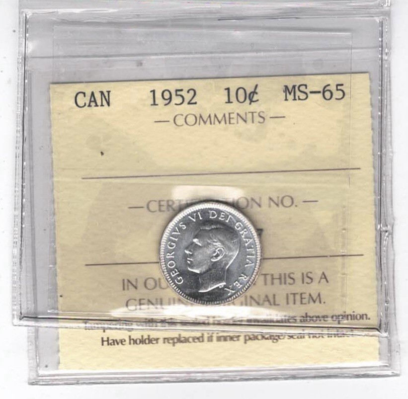 1952 Canada 10 Cents - ICCS MS65 - XWB 817
