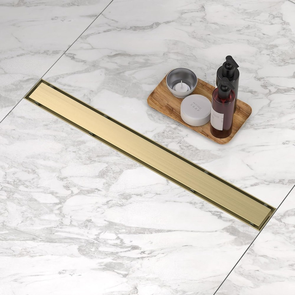 24 Inch Linear Shower Drain with Flat Cover & Insert Cover, 304 Stainless Steel