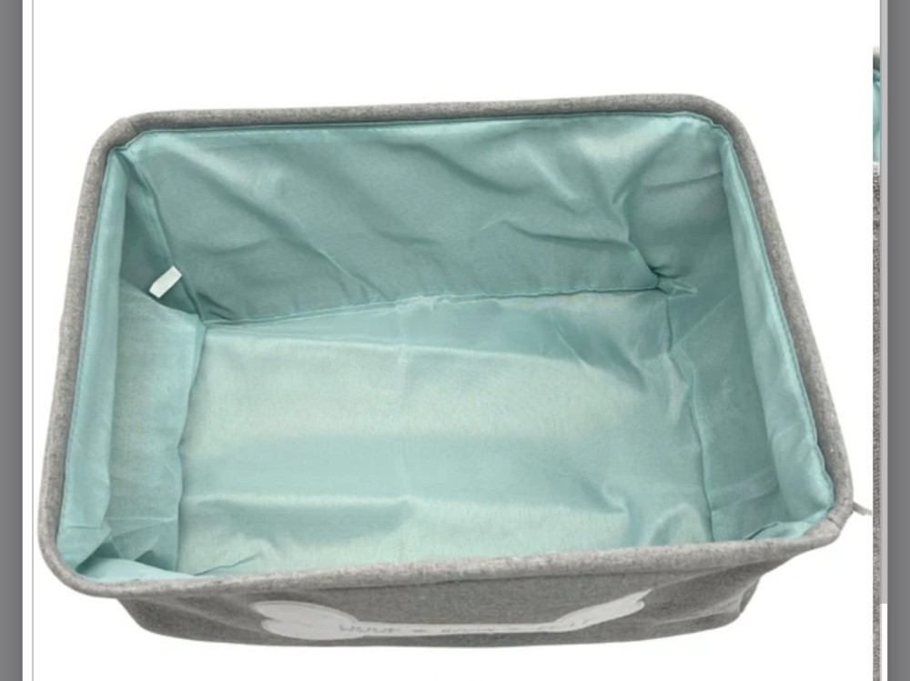 Winifred and Lily 17"x13" Grey w/ Teal Inside Linen Rectangular Pet Storage Bin