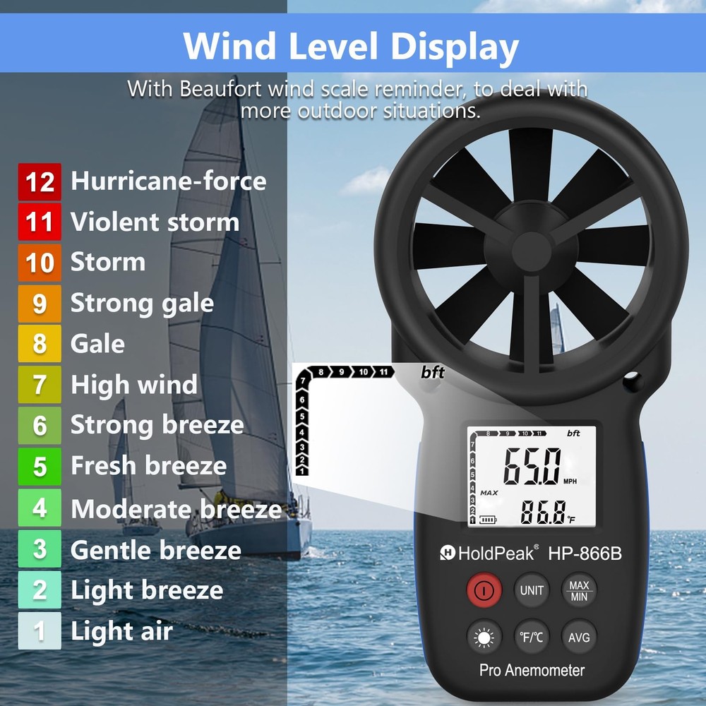 HoldPeak 866B Digital Anemometer Handheld Wind medium, 1Pcs