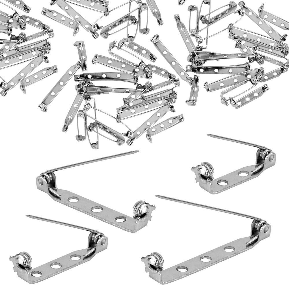 50 Pcs Brooch Pins, Silver Bar Secure Back Clasp with