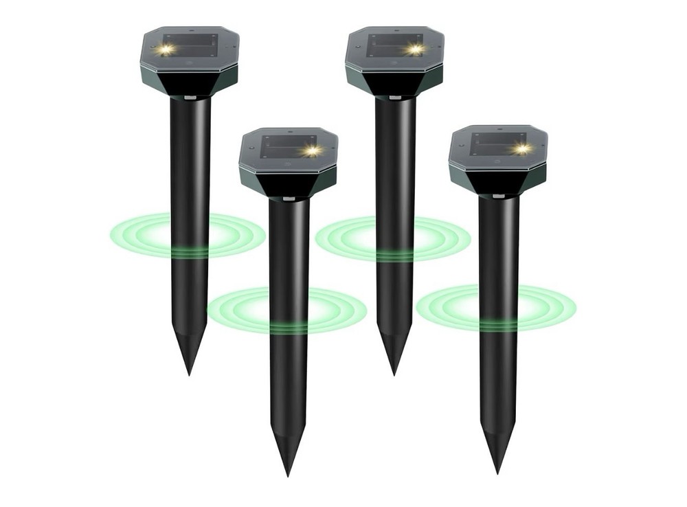 Solar Powered Ground Ultrasonic Pest Repeller Stakes Mole Mouse Rat 4 Pack