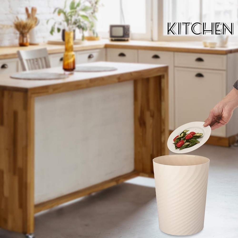 UUJOLY Plastic Small Trash Can Wastebasket, Garbage Container 2 Pack, Beige