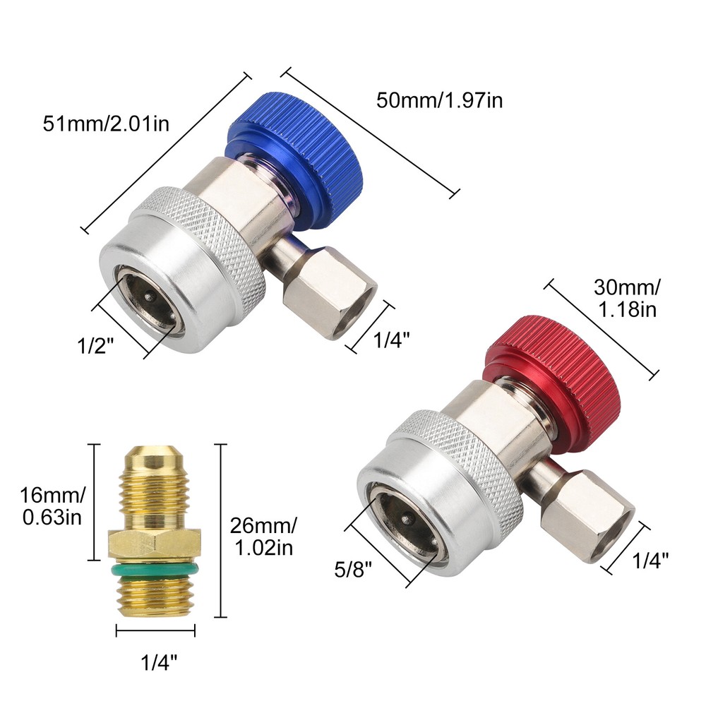 2x R134A Quick Coupler Adapter, Adjustable HP & LP Connector for Car AC System