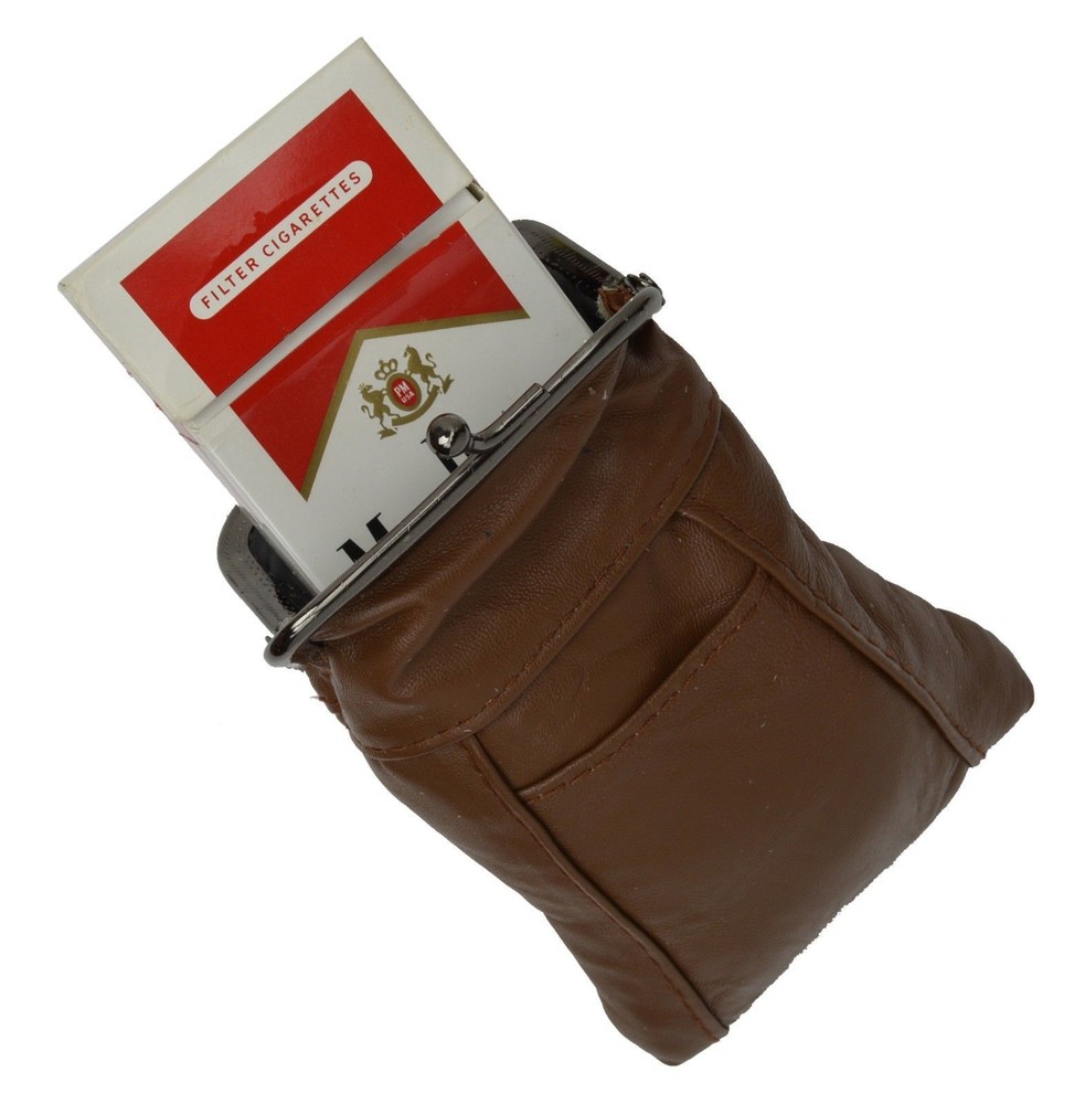 Genuine Leather Holder Lighter Pocket Clasp Open Soft Cigarette Case