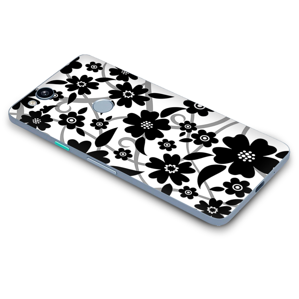 Google Pixel 2 Skins Decal Wrap Black white Flower Print