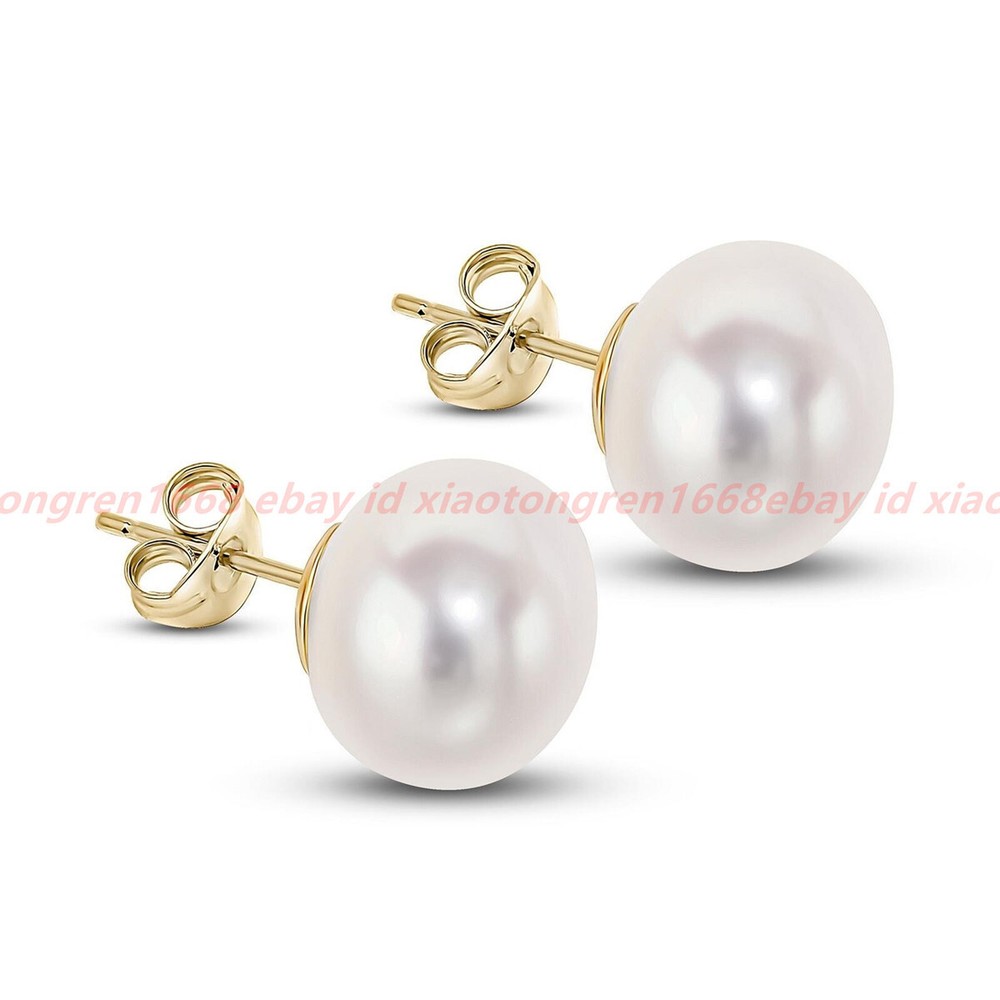 Freshwater Button Pearl Stud Earrings, 10-11mm