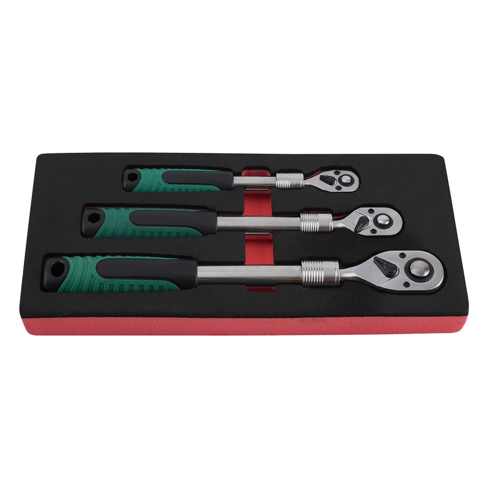 Professional Socket Wrench Set 3PC Extendable Handle 72-Tooth Mechanic Tools