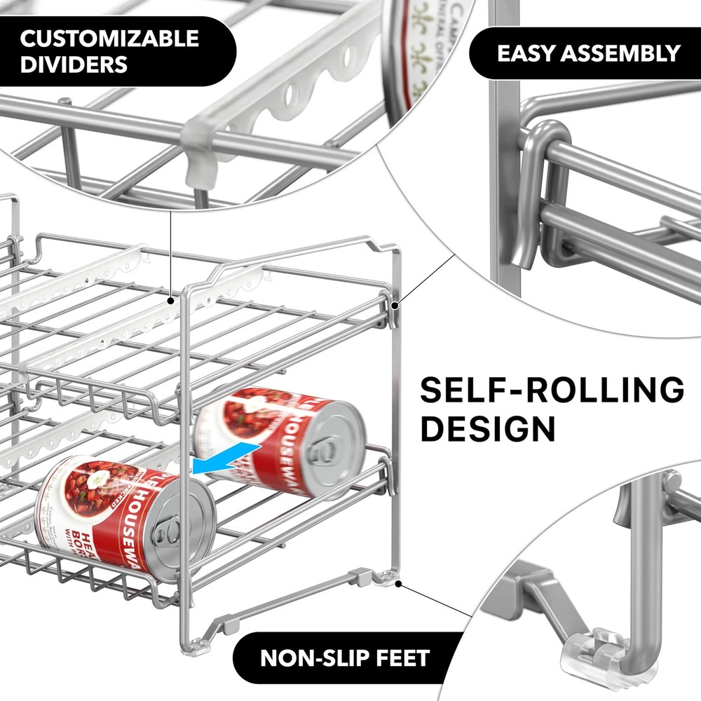 2 Tier Stackable Can Rack, Silver, 2 Pack