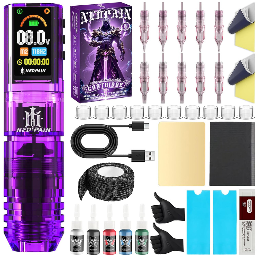 Wireless Adjustable Tattoo Machine Pen Set with Memory Function