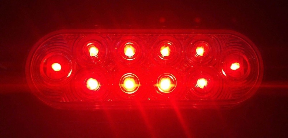 4pcs 6" Chrome Oval Trailer Truck Red 10 LED Surface Mount Stop Turn Tail Lights