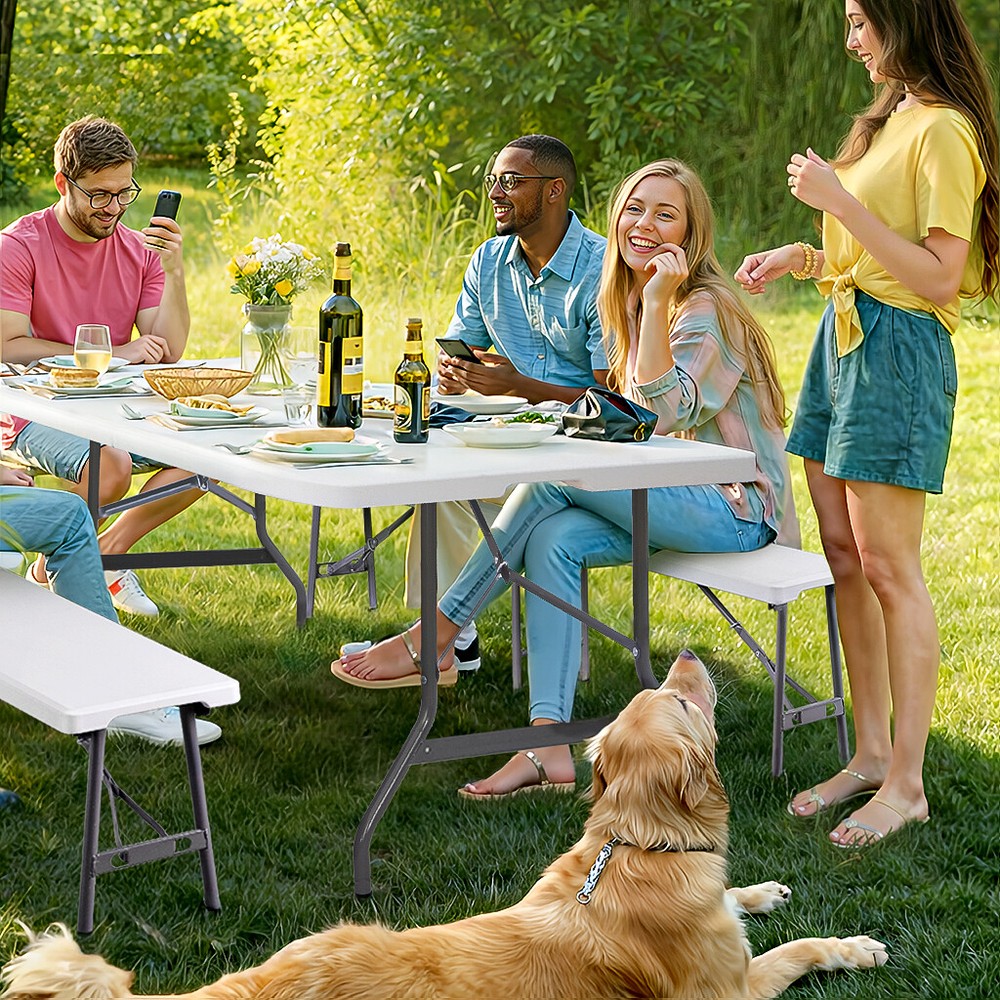 6ft Plastic Folding Bench 2 Pack Portable Waterproof Dining Seat w/ Handle White