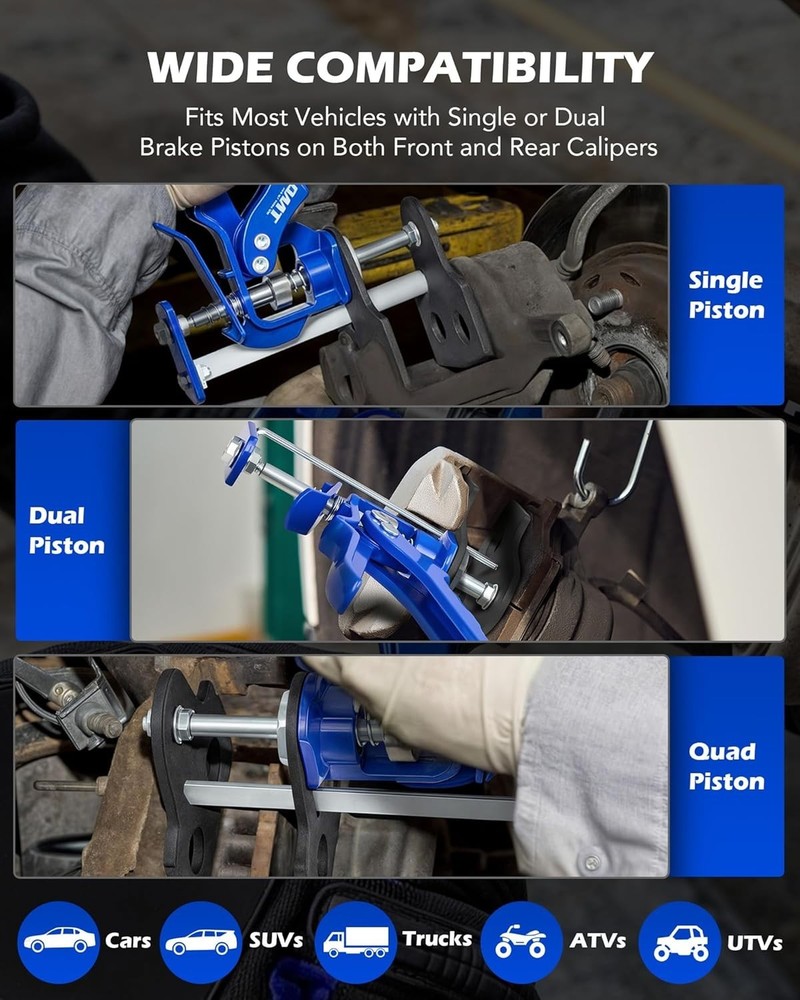 Caliper Piston Compressor Tool, Heavy Duty for Single Dual Quad Piston Brake ...