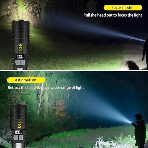 Rechargeable Flashlights 2 Pack with Side Light & Digital Power Display, Black