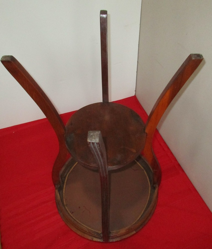 Mid Century Round Solid Wood / Glass End Table / Side Table