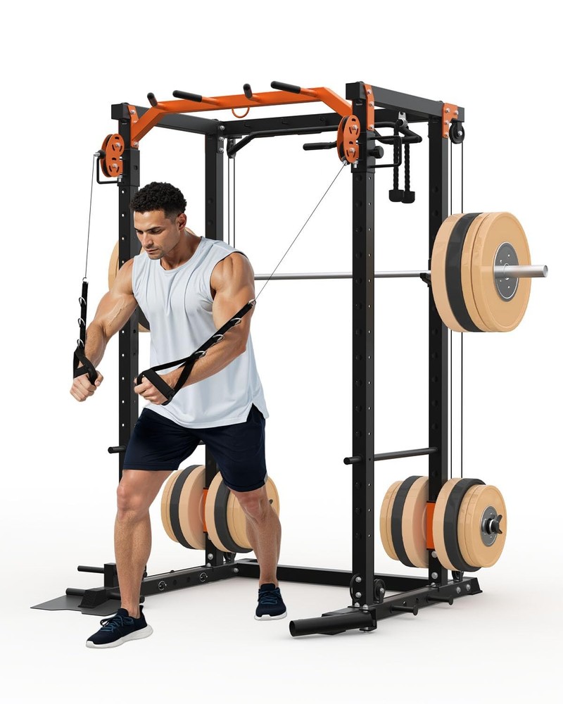 2000LBS Power Cage Squat Rack for Home Gym with Cable Crossover System Workout