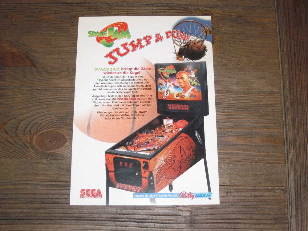 Space Jam German Sega Pinball Flyer Mint