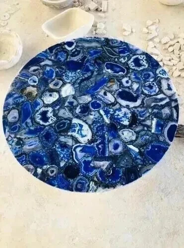 Blue Agate Coffee Table Top, Agate Stone Centerpeice Table Top, Home Decor