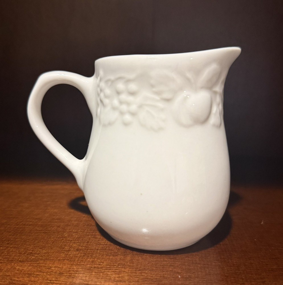 Gibson Housewares FRUIT White Embossed 4” Creamer Pitcher