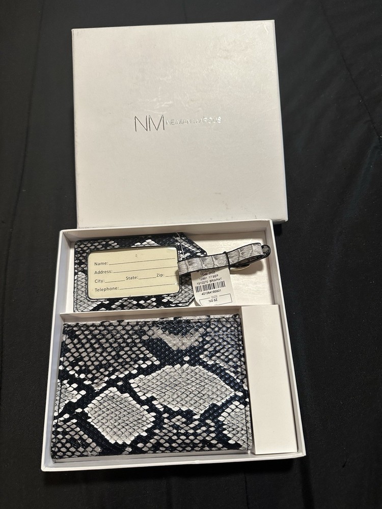 Neiman Marcus Python Design Passport/ wallet, baggage tag, Set NEW