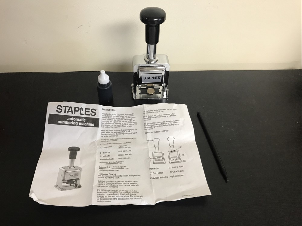 Staples Automatic Numbering Machine, New In Box- 6 Number Stamp Machine
