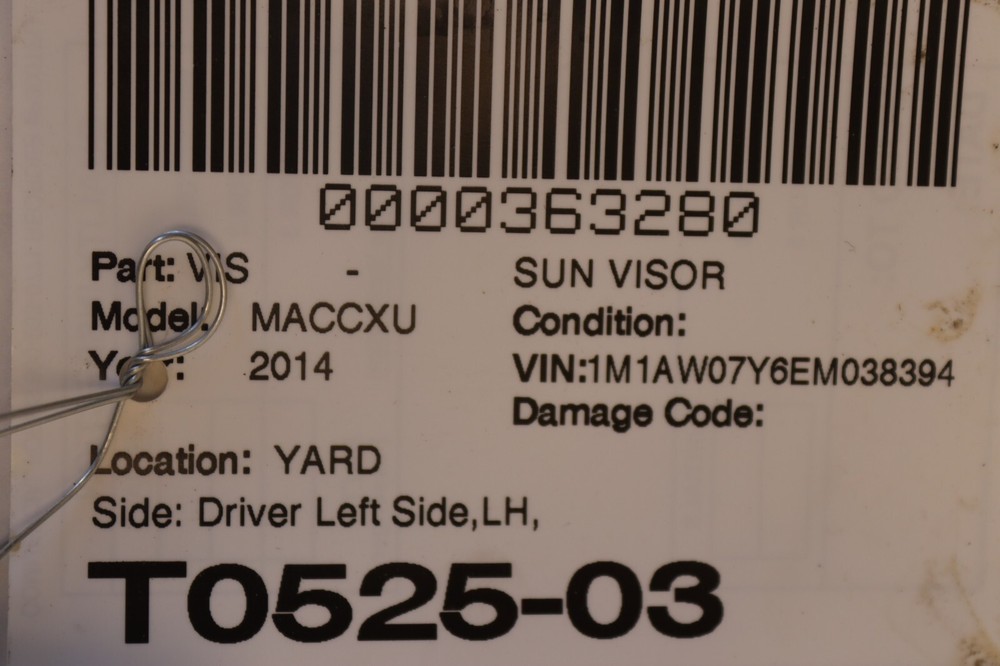 2013-2018 MACK CXU613 FRONT LEFT DRIVER SIDE SUN VISOR SHADE OEM