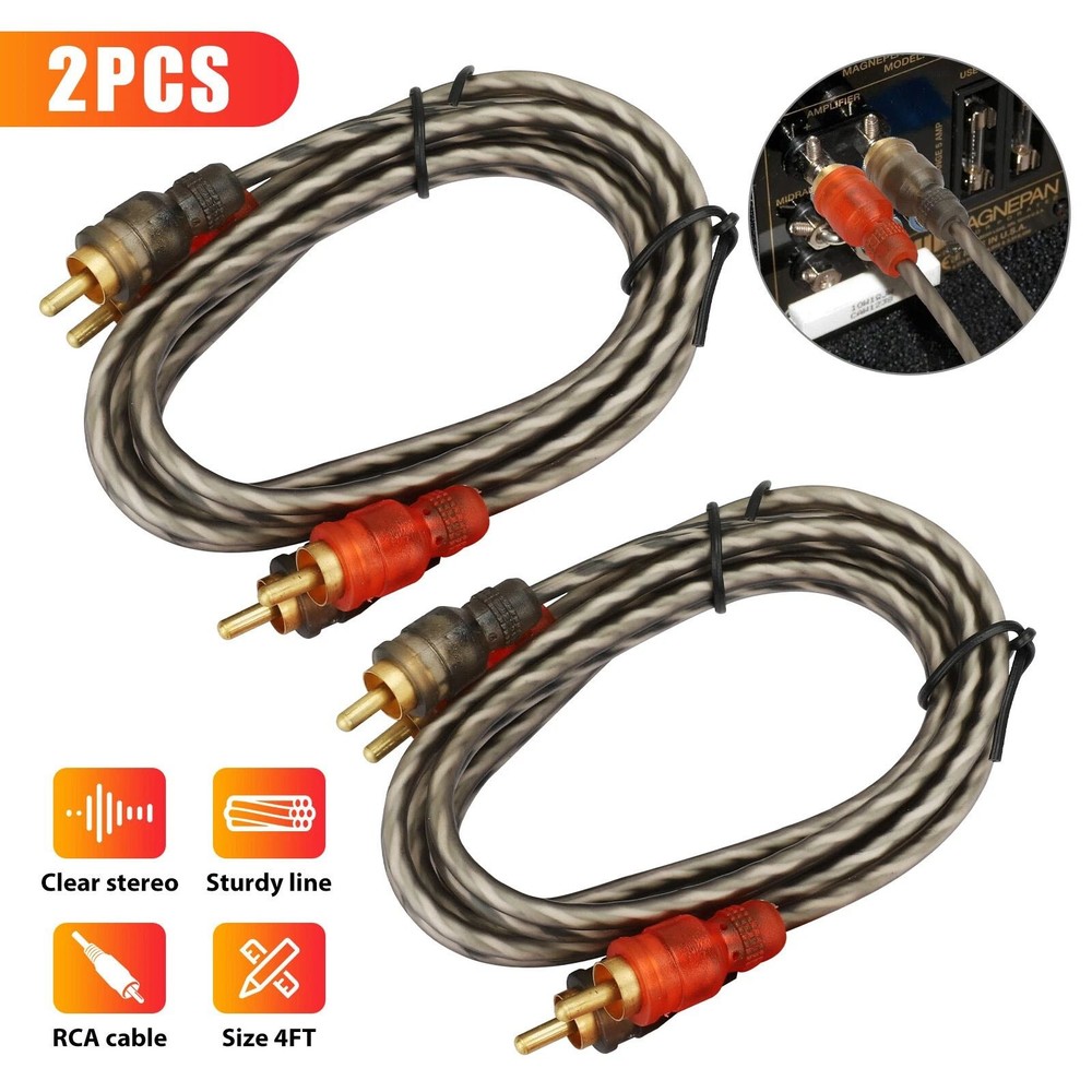 Professional 2PCS RCA Cables 2 Channel Twisted 4Ft Shielded Interconnect Cable