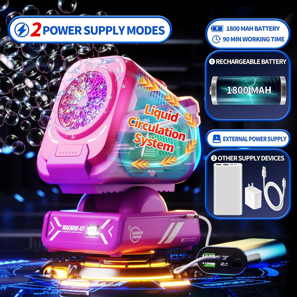Upgraded Bubble Machine with Remote Control, Automatic Rotation & RGB Lights,...