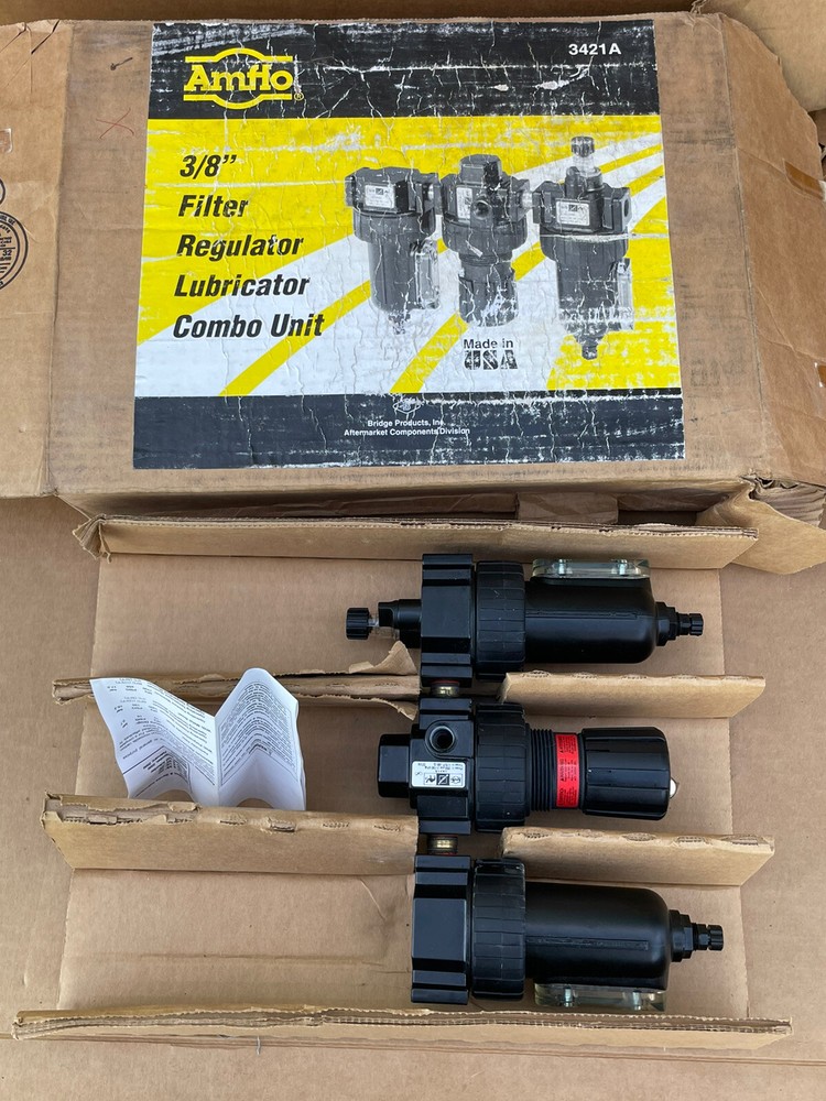 AMFLO 3/8" FILTER REGULATOR LUBRICATOR COMBO UNIT 3421A BRIDGE PRODUCTS