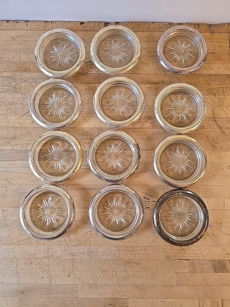 Vintage Silver Lined Coasters/ Ash Trays 12 Pieces
