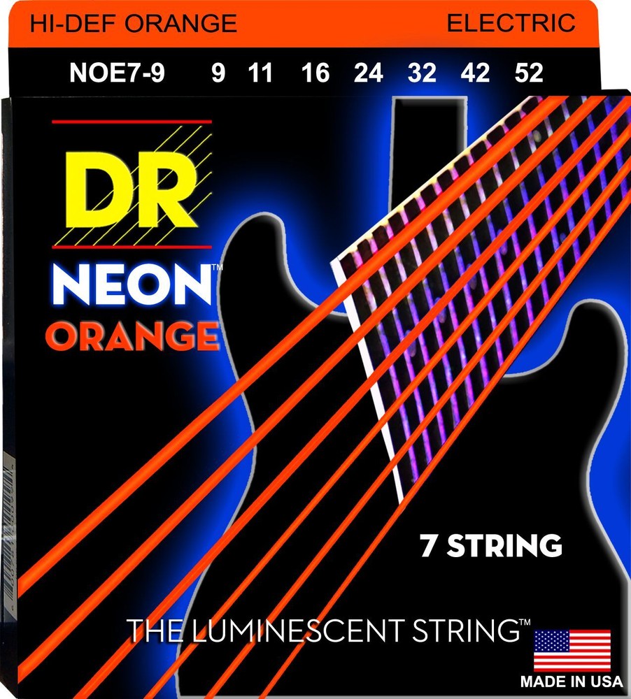 DR Handmade NOE7-9 Neon ORANGE Electric Guitar Strings 9-52 lite 7-String set