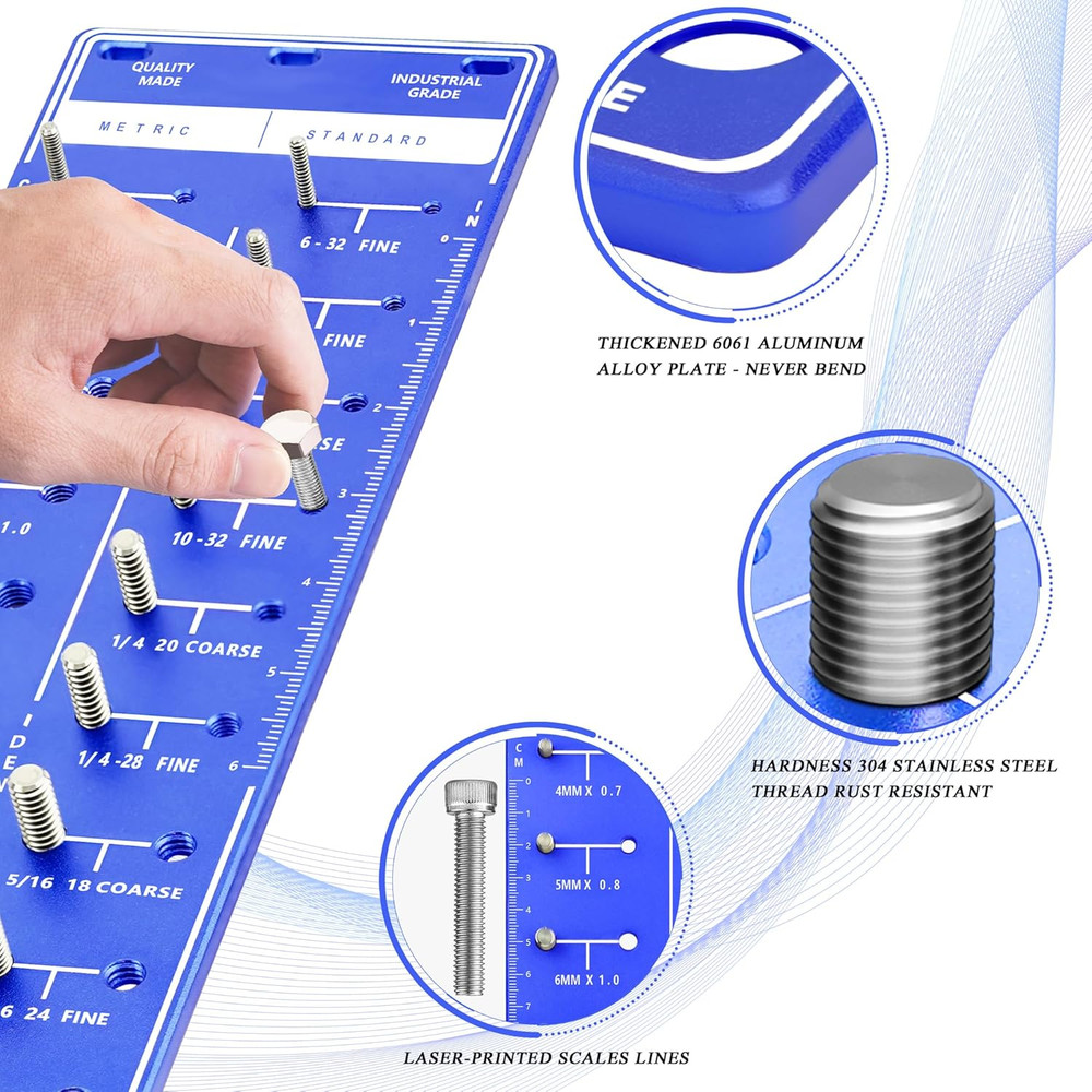 Thread Checker, 28 Nut and Bolt Thread Checker, 14 Metric & 14 Standard Sizes, B