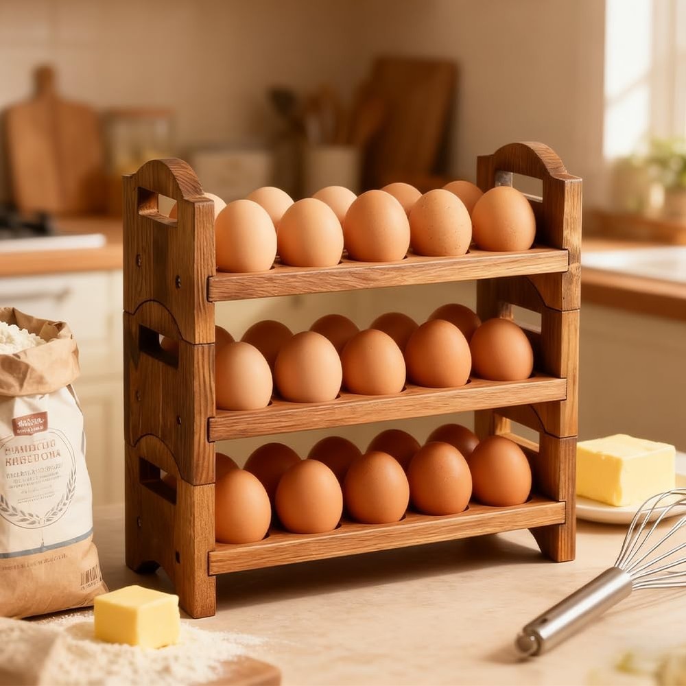3Tier Wooden Egg Holder Countertop 36Hole Stackable Rack Fresh Eggs