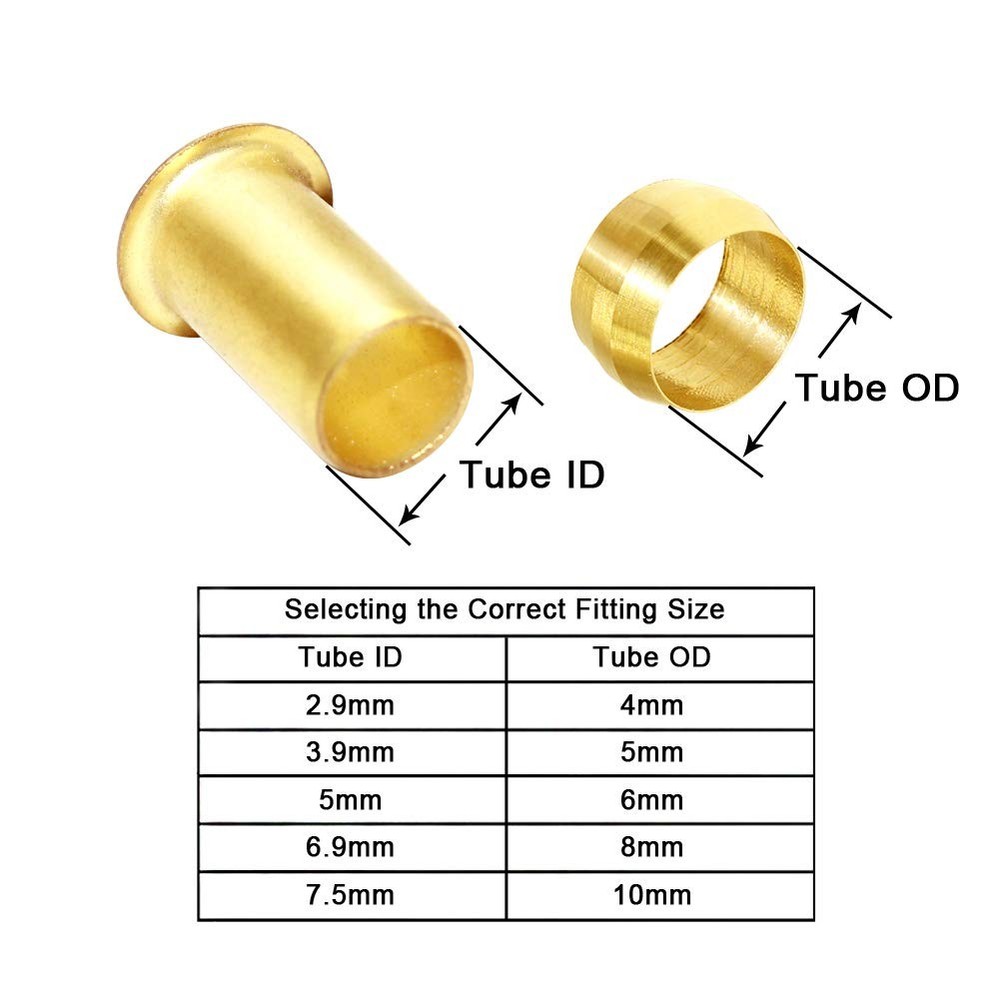 Brass Compression Fitting, 4mm OD 2.9mm ID Compression Sleeve Ferrules and In...