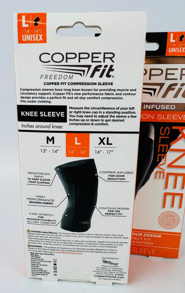 Copper Fit Freedom Knee Compression Sleeve Large 2 Pack