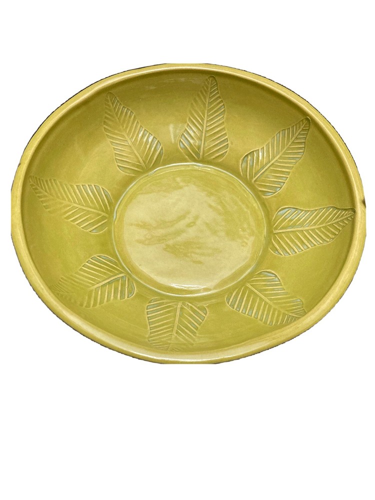 Hand Thrown Pottery Chartreuse Green Bowl 7.5” Diameter Marked