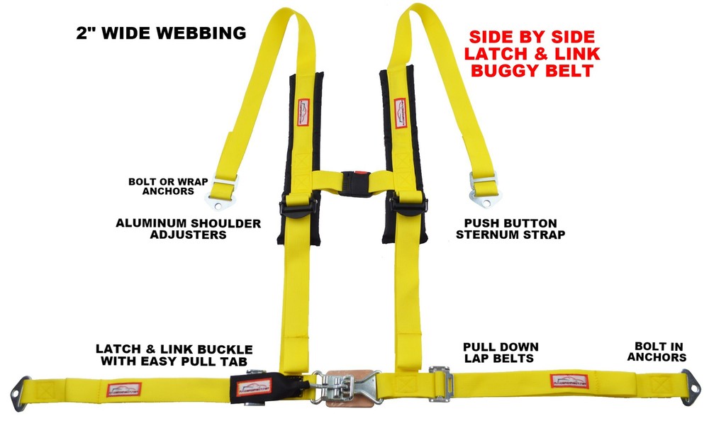 UTV SEAT BELT HARNESS RACE 2" HARNESS 4 POINT LATCH TYPE YELLOW