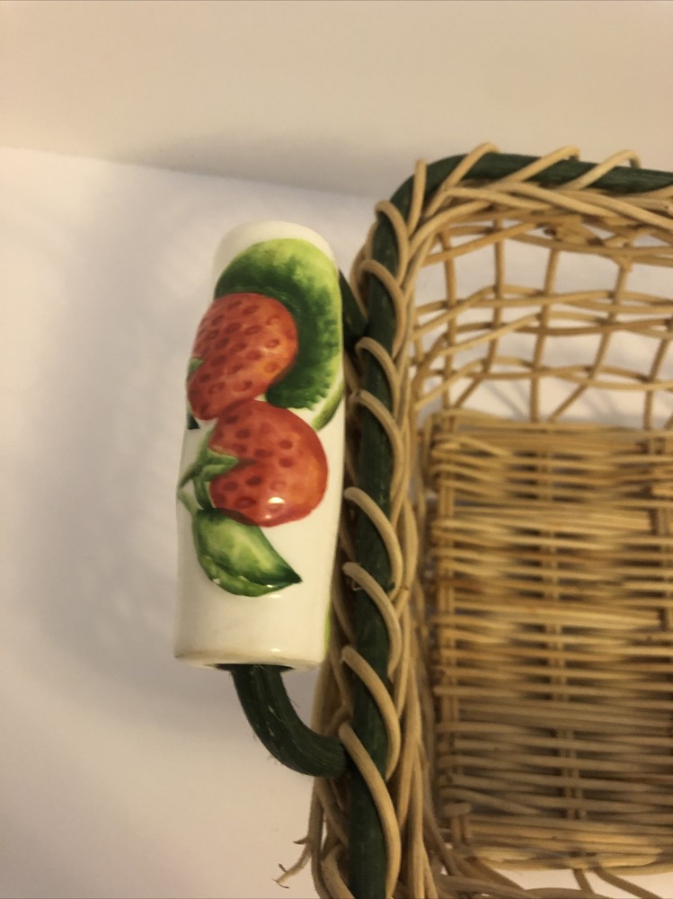 Vintage Basket with Painted Ceramic Handles