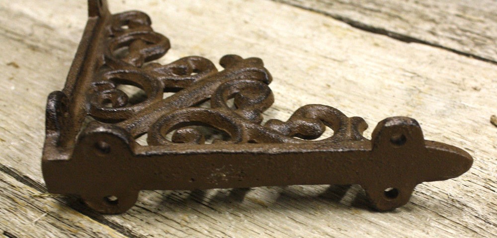 2 Cast Iron Antique Style HD Brackets Garden Braces RUSTIC Shelf Bracket