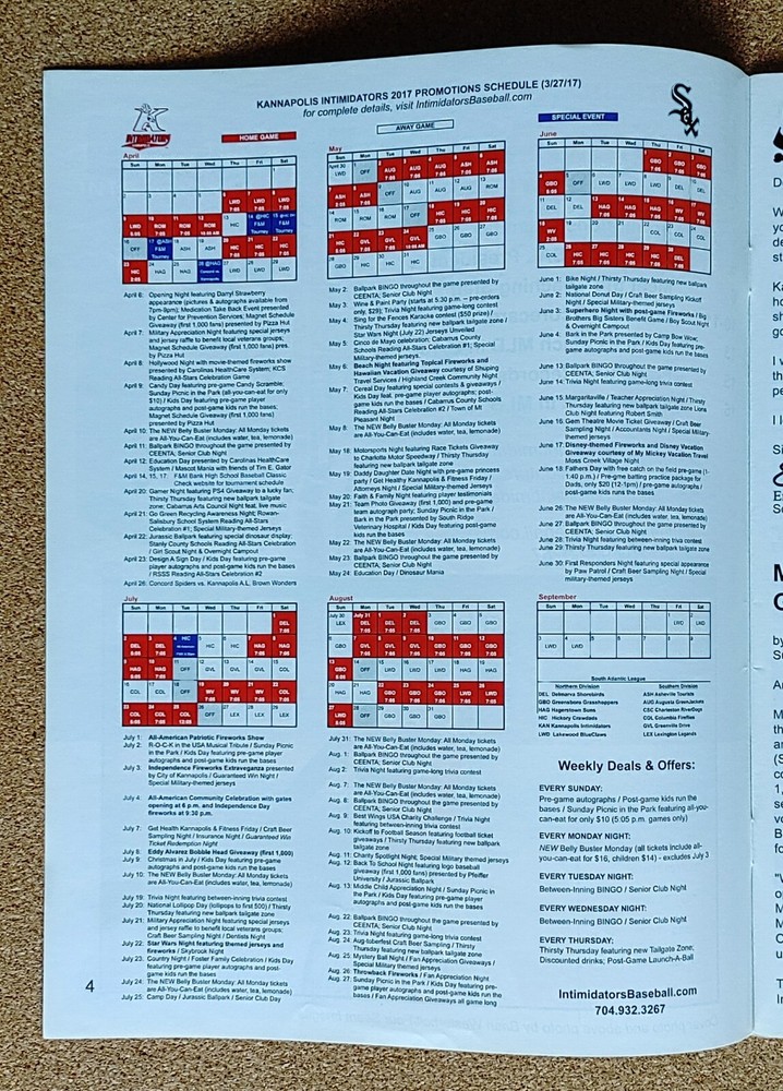 2017 Kannapolis Intimidators Program Yearbook/Scorecard & Team Photo ~ MiL